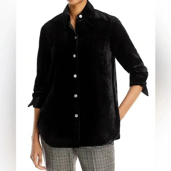 Vince Luxurious Crushed Velvet Button Down Black Blouse Viscose Women's XXS NWT‎ - Picture 5 of 8